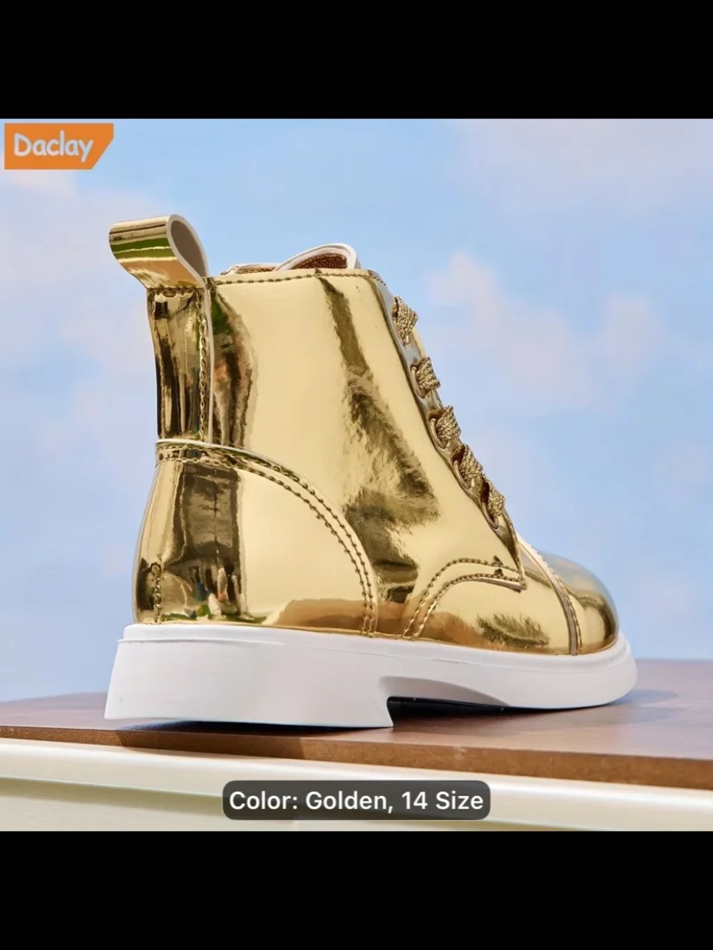 NWOT, Kids' Metallic Gold Zip Lace Boots